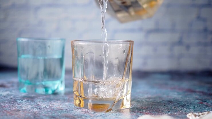 Acqua limpida versata in un bicchiere