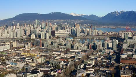 panorama of downtown vancouver skyscrapers and high-rise complex in british columbia, canada