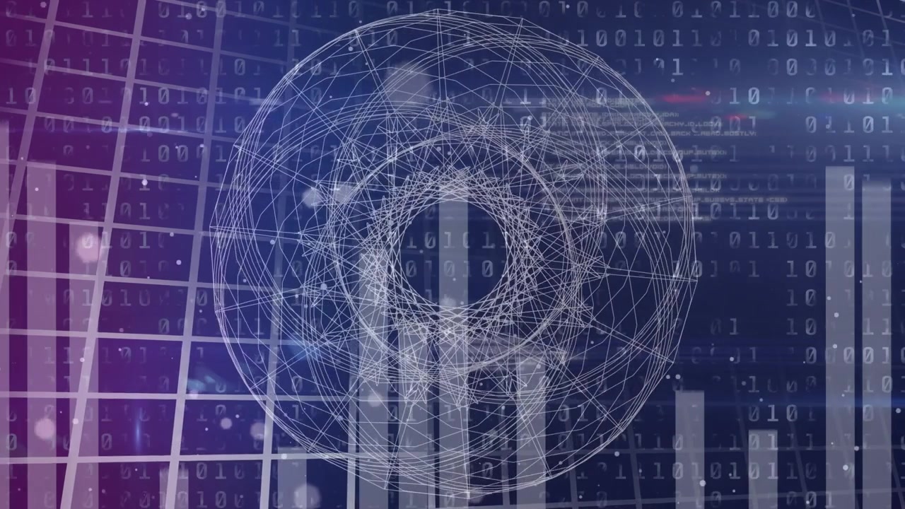 Animation of rotating brain over data processing and statistical information