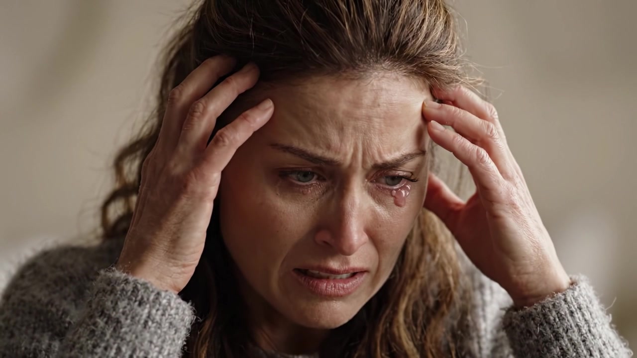 A Heartfelt Moment of Emotional Turmoil: A Woman Expressing Pain and Sorrow in a Relatable Scene of Heartbreak and Vulnerability
