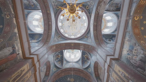 orthodox church interior with intricate dome and frescoes