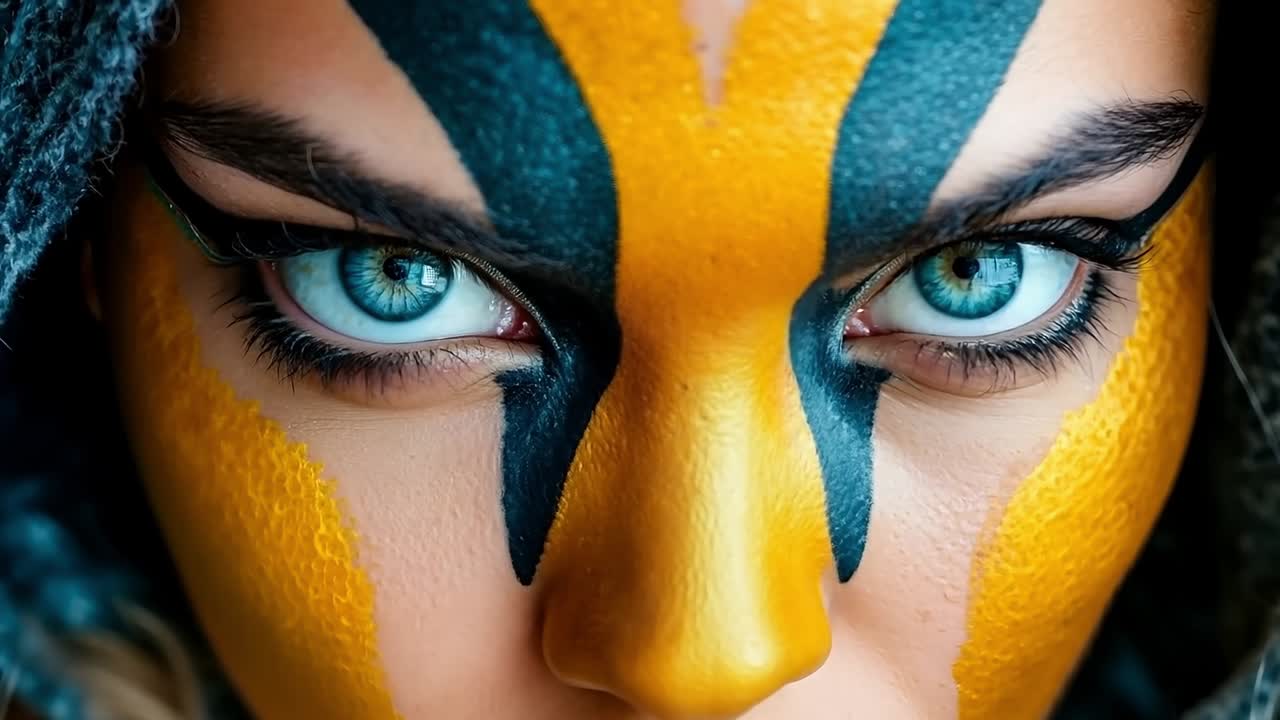 una mujer con una pintura de cara de abeja en su cara