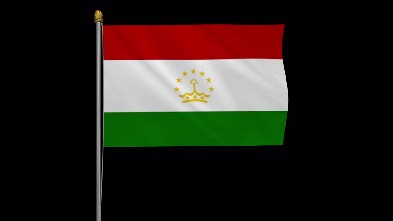 video de bucle de la bandera de tayikistán revoloteando en el viento, video en cámara lenta de 4k, con canal alfa