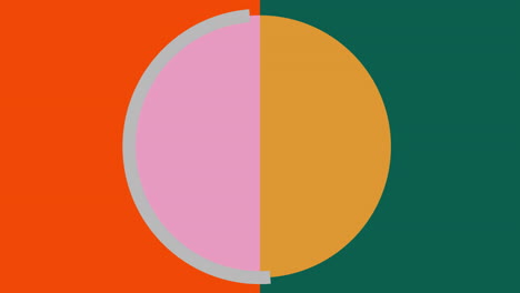 animation of pink and yellow circle and grey ring moving across orange and green background