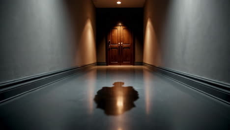 long hallway with a mysterious door