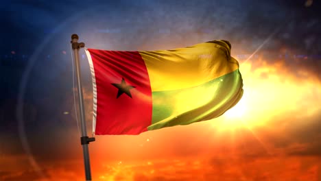 la bandera de guinea-bissau iluminada por detrás en un hermoso ciclo de amanecer en cámara lenta 4k