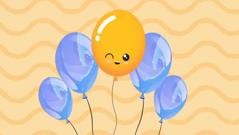 Animación-De-Globos-De-Colores-Volando-Sobre-Fondo-Amarillo-Ondulado