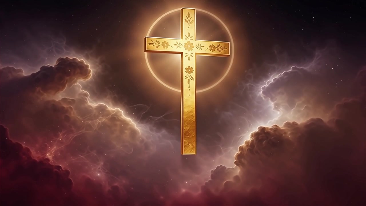 Croce Cristiana Luce Celestiale Sfondo per il Culto.