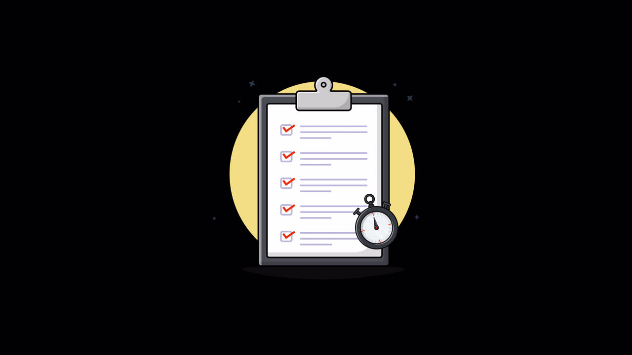 Animated Checklist on Clipboard with Stopwatch for Task Completion