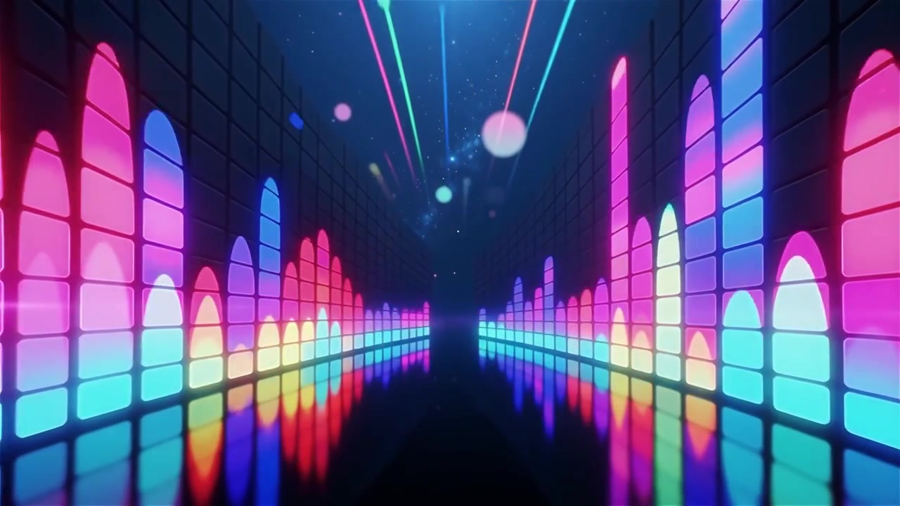 Futuristisk regnbuefarvet neon musik equalizer visualisering baggrund.