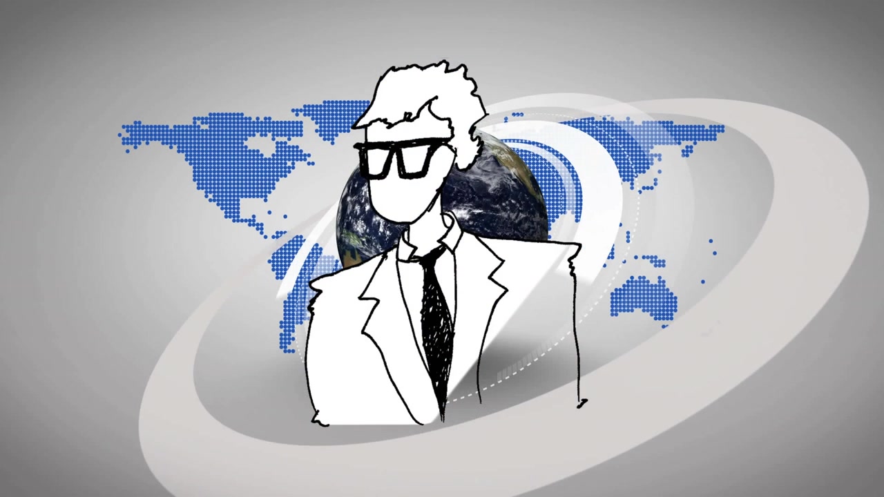 Concetto animato di business globale con la Terra e sagoma di uomo d'affari