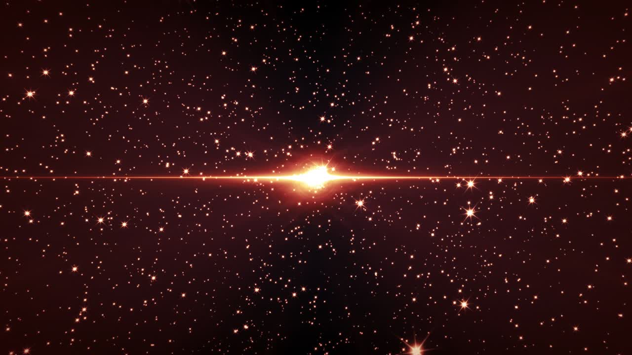 추상적인 루프 센터: 반이는 줄무와 함께 반이는 금색 스타 필드, 회전하는 스타 필드에 의해 둘러싸인 플레어 라이트, 크리스마스, xmas 조명, 새해, 축제의 4k 3d 원활한 루프 모션 배경.