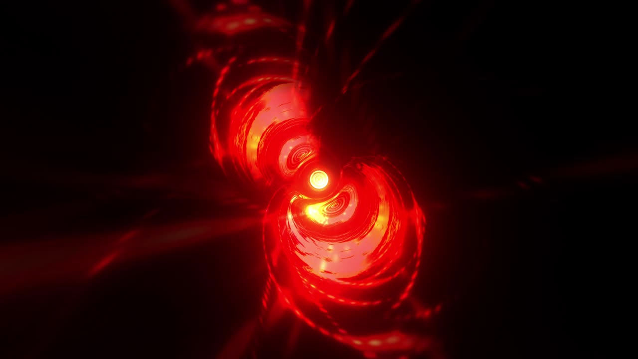 4k 3D Seamless loop. Abstract red energy plasma tunnel futuristic motion graphics. Hypnotic glow red light optical illusion tunnel. Visual fractal energy moving for VJ loop, stage show, transition.
