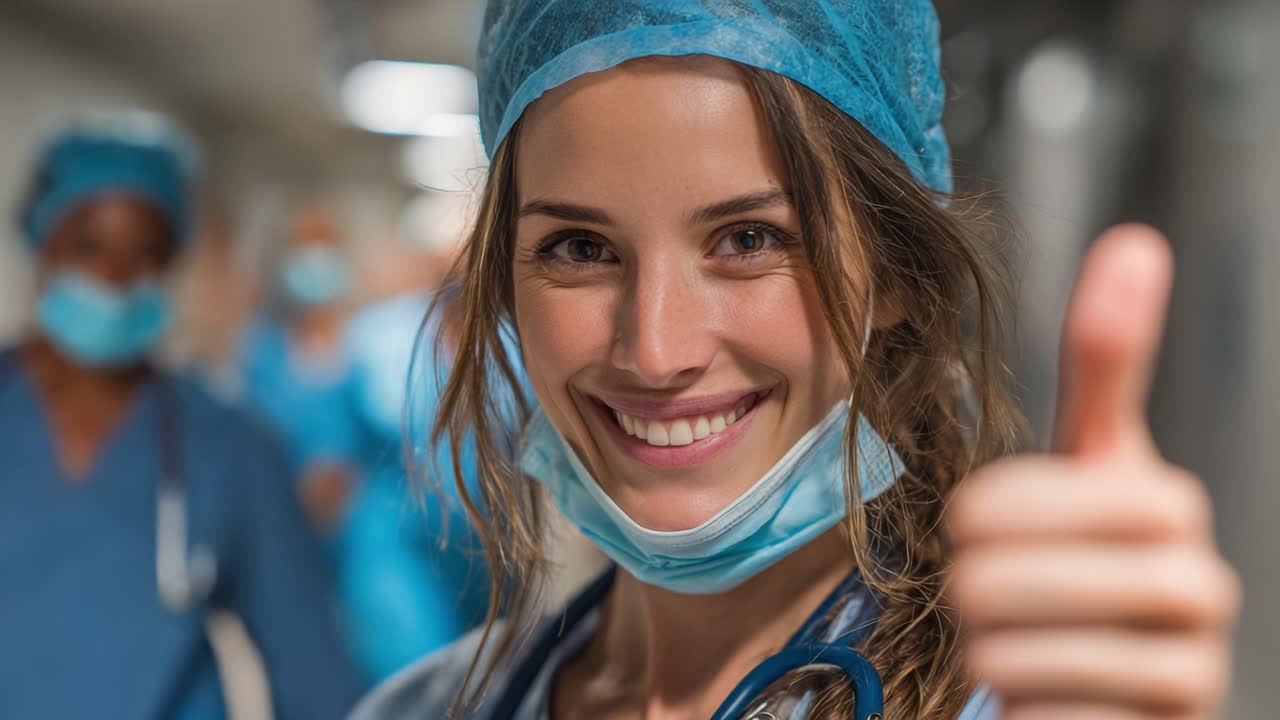 A Caring Healthcare Professional Shows Enthusiasm and Positivity with a Smile in a Clinical Setting, Emphasizing Compassion and Commitment to Patient Care