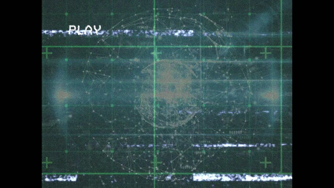 녹색 배경에 대한 연결 네트워크의 전 세계에 대한 vhs 장애 효과의 애니메이션