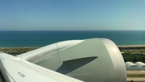 engine of plane taking off at barcelona airport