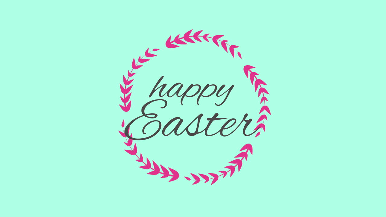 블루 그라데이션에 원 안에 붉은 잎이 있는 행복한 부활절