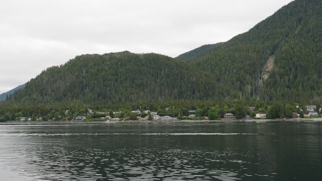 Cloudy day in Sitka, Alaska, seen from the sea.