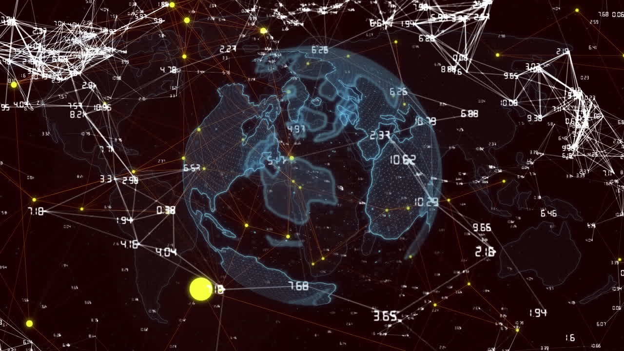 анимация сети соединений с числами и глобусом