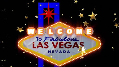 animation of welcome to las vegas neon sign and fireworks on black background