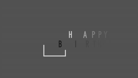texto de introducción de animación feliz cumpleaños sobre moda negra y fondo minimalista con marco geométrico