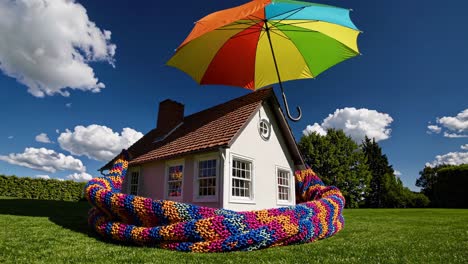 casa colorida protegida por un paraguas
