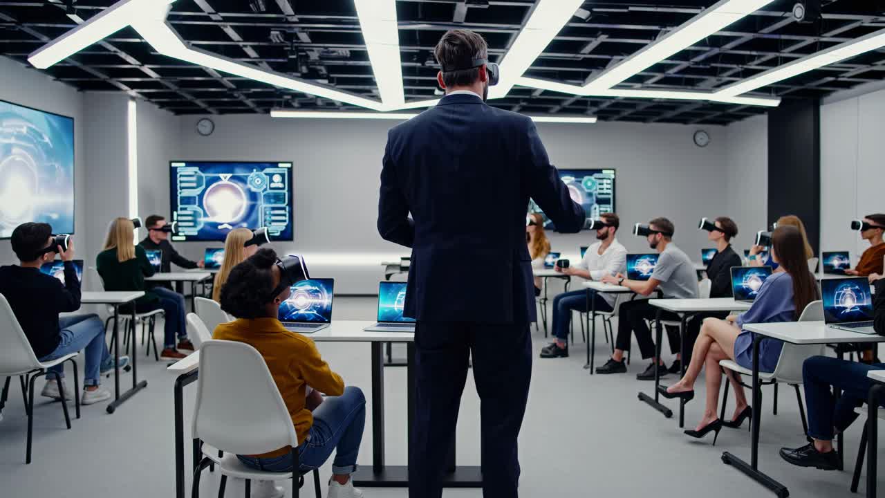 Virtual Reality Training Session in a Modern Classroom