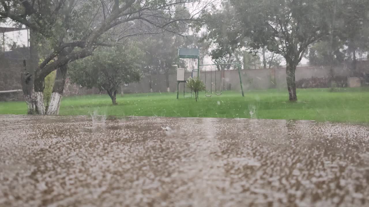 Static shot of the horizon over green areas of Mexico City during a summer storm
