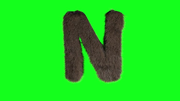 Lettera N 3D soffice e pelosa su schermo verde