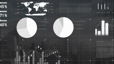 Animación-Del-Procesamiento-De-Datos-Financieros-Sobre-El-Paisaje-Urbano