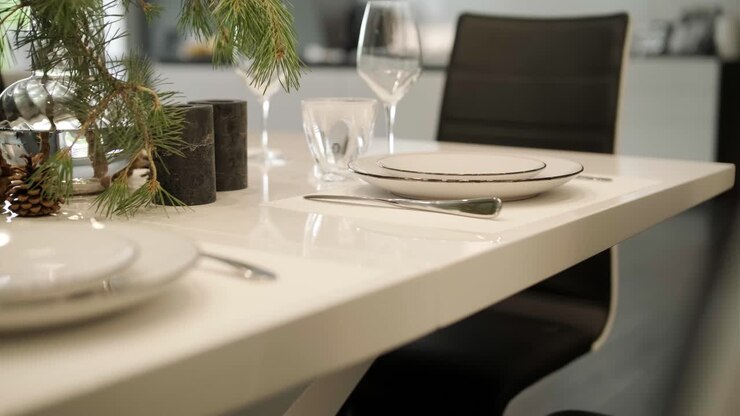 Stylish kitchen interior with dining table and chairs