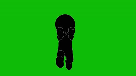 silhouette of an outlined stick figure running with hands up on green screen front view