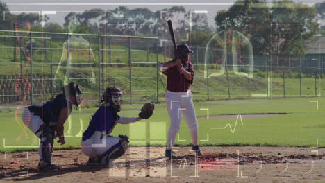 animation of data processing over diverse female baseball players