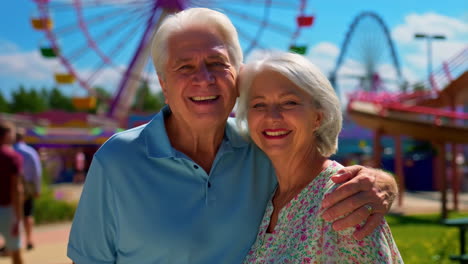 happy senior couple at an amusement park