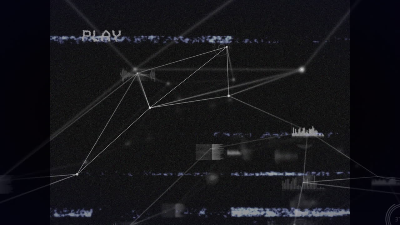 Animation of play digital interface on screen with data processing and network of connections