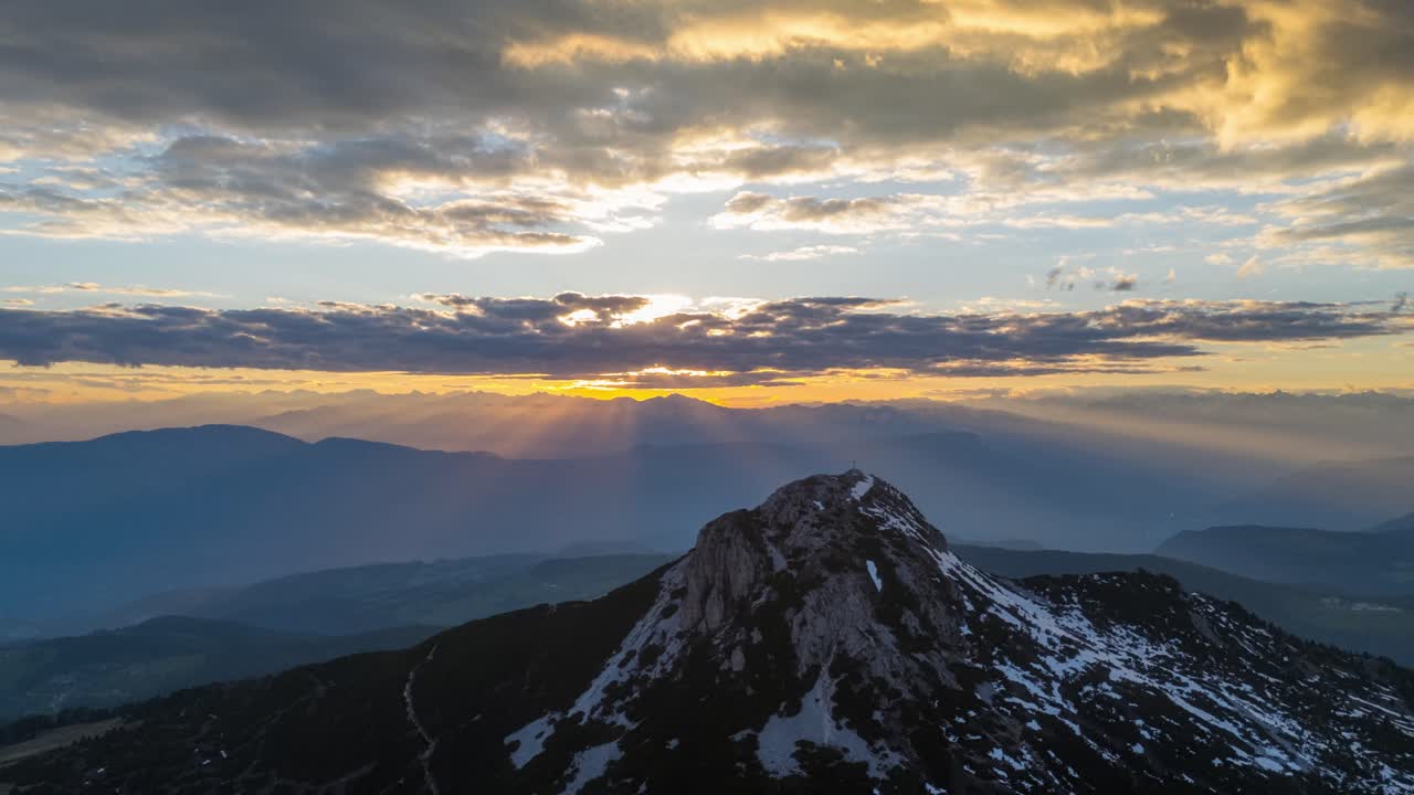 Drone hyper lapse at sunset on Corno Bianco, Alto Adige, Dolomites