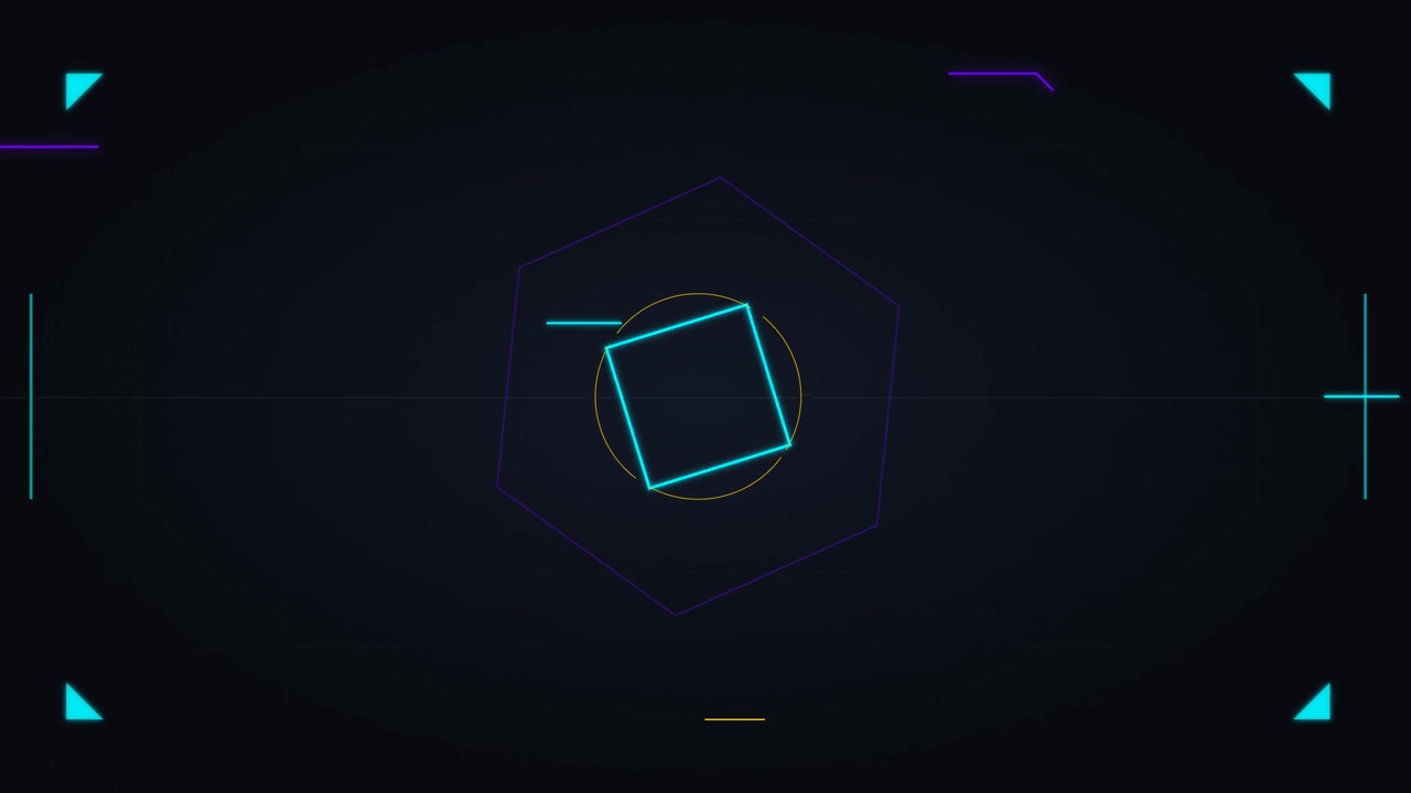 Abstract Digital HUD Interface with Rotating Geometric Shapes