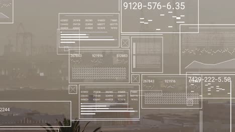 Animación-De-Interfaces-Con-Procesamiento-De-Datos-Frente-A-La-Vista-Aérea-Del-Paisaje-Urbano.