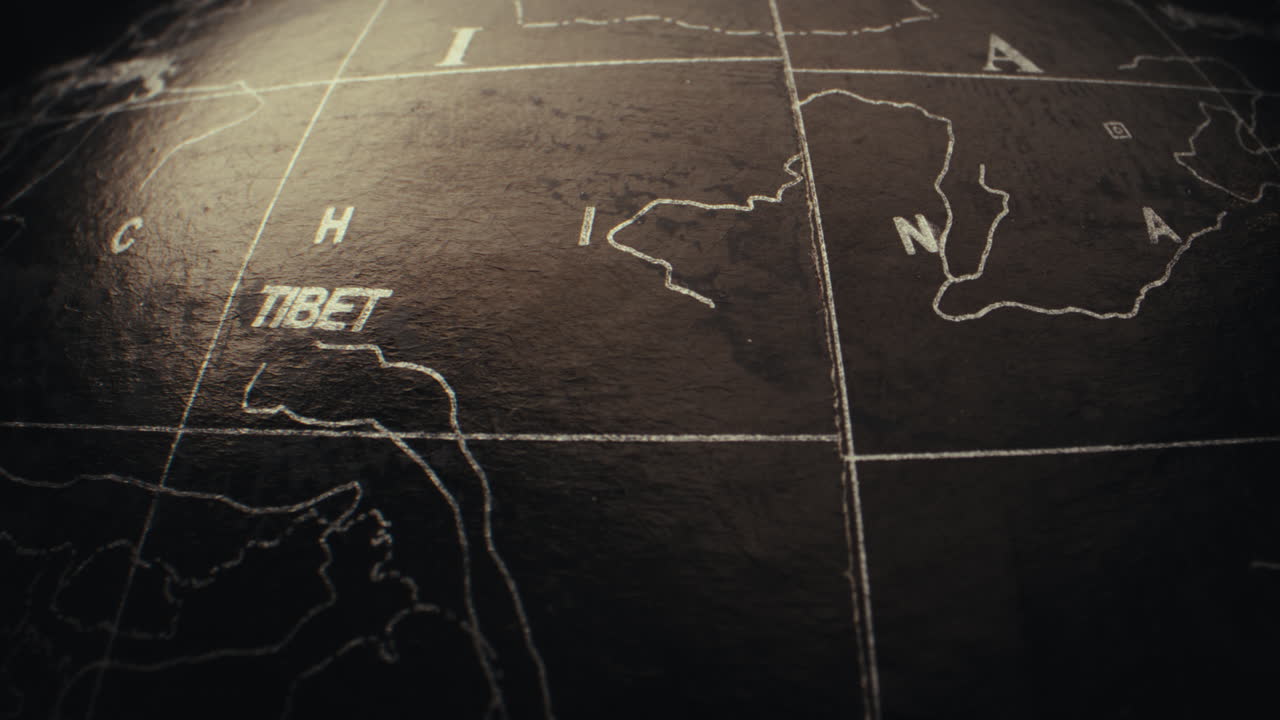 Close-up of a World Globe Focusing on Tibet