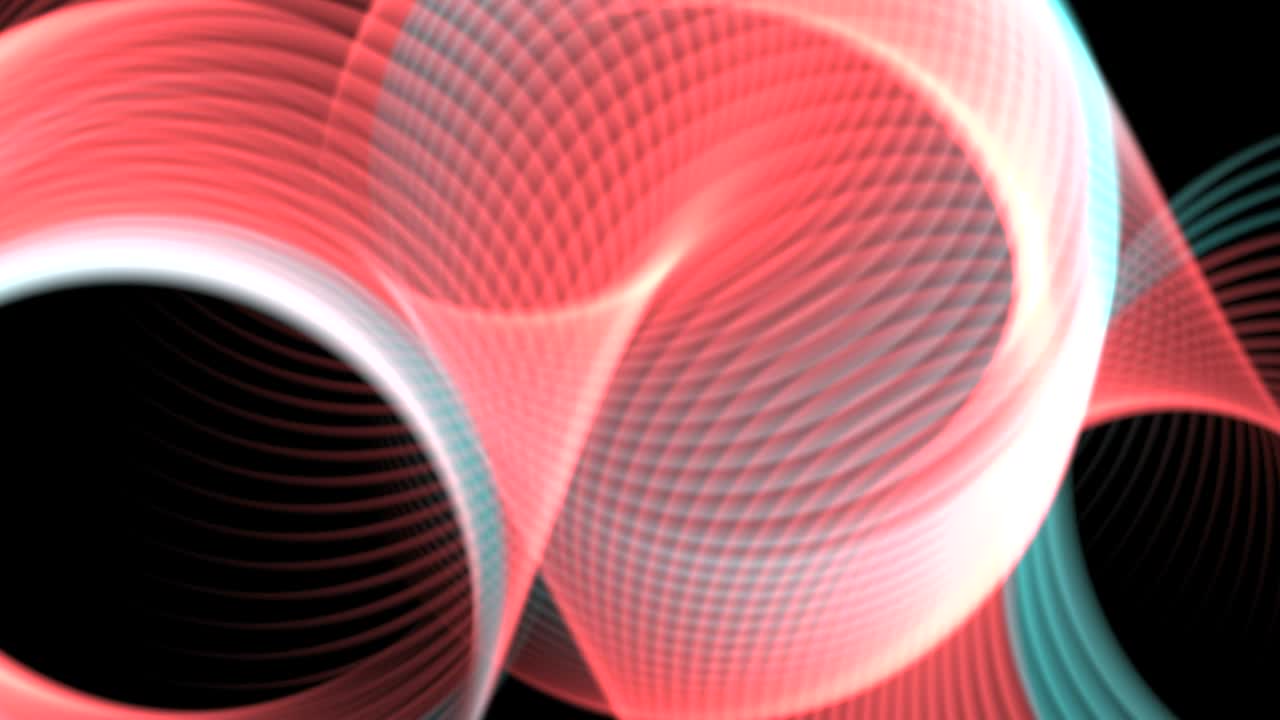 Geometric coral colored spirals with blue and bright white highlights