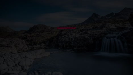 modern design landscape with waterfall and mountains