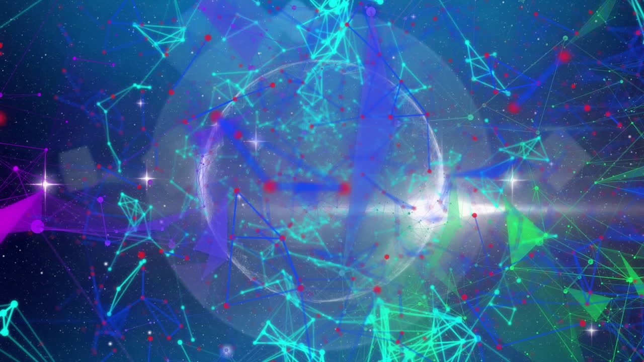 파란색 배경에 연결의 네트워크와 함께 지구의 애니메이션