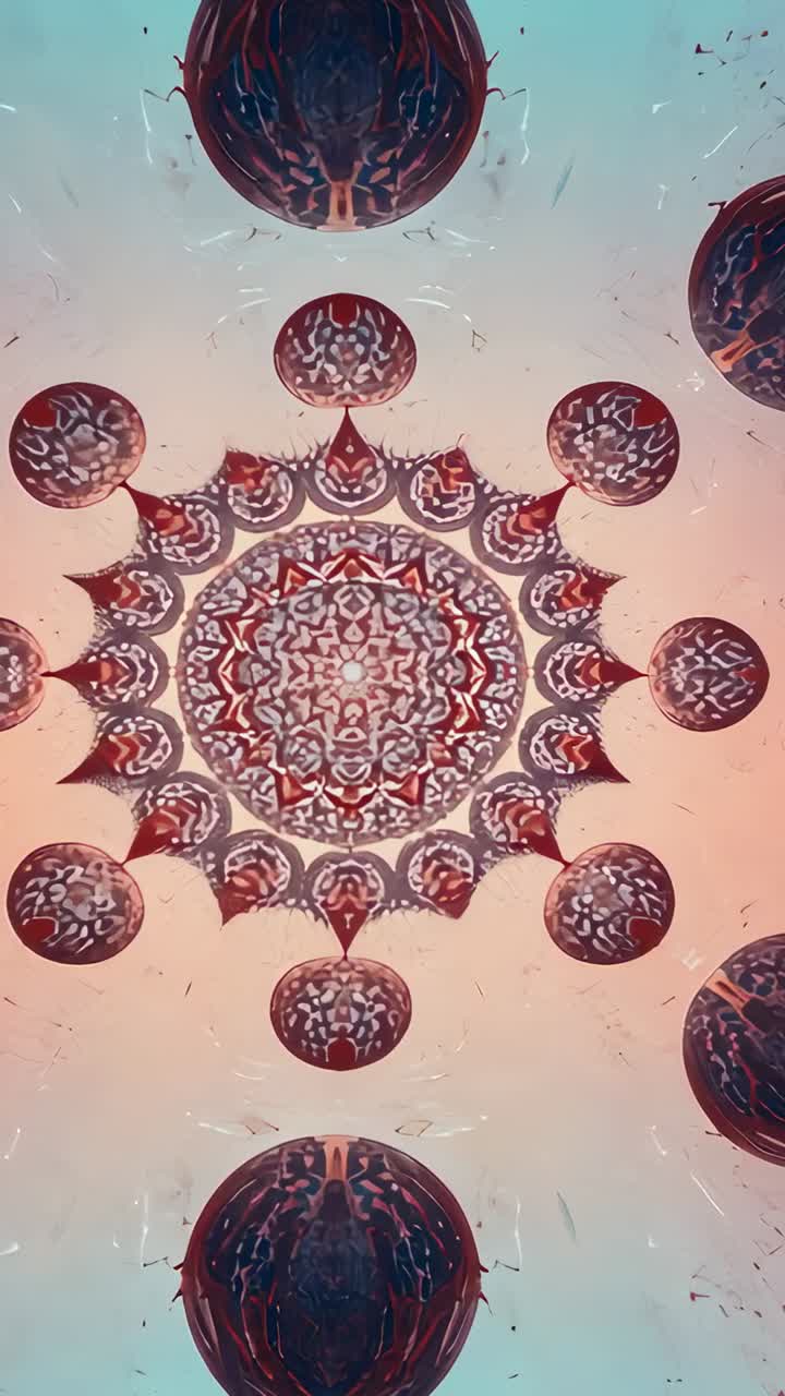 Vertical video: Playback starting mandala turning zooming pulsing on portrait, showing center