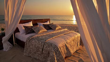 beachfront bed at sunrise