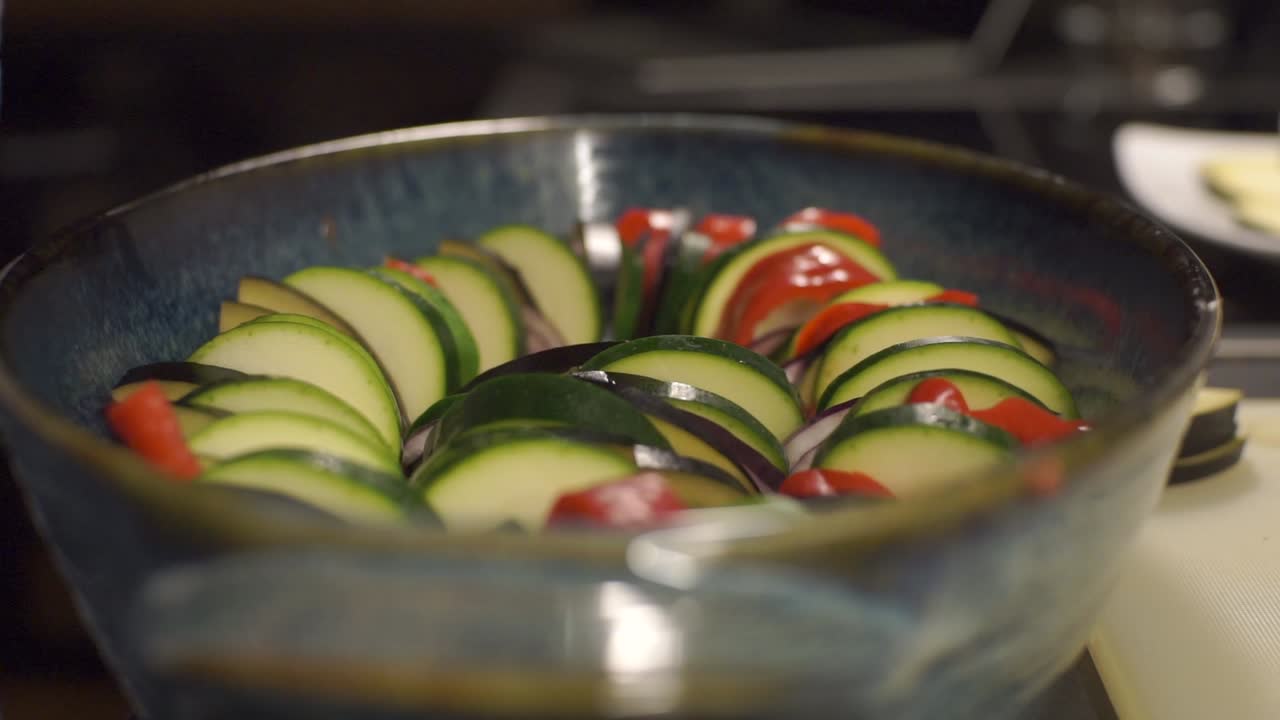 Vegetarian food being prepared in a kitchen