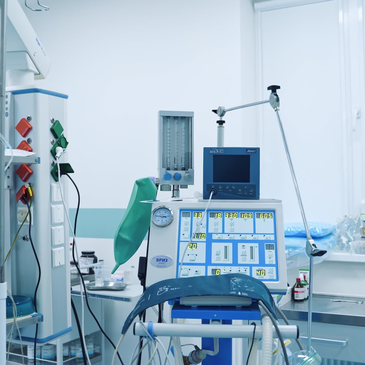Oxygen inhalation equipment at the hospital room. ICU room in a hospital. Modern medical equipment