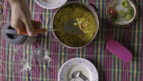 Hot-delicious-Persian-food-in-a-countryside-rural-village-in-mountain-forest-woods-in-Iran-fried-potato-French-fries-fish-and-chips-local-people-traditional-cooking-method-cuisine-healthy-life