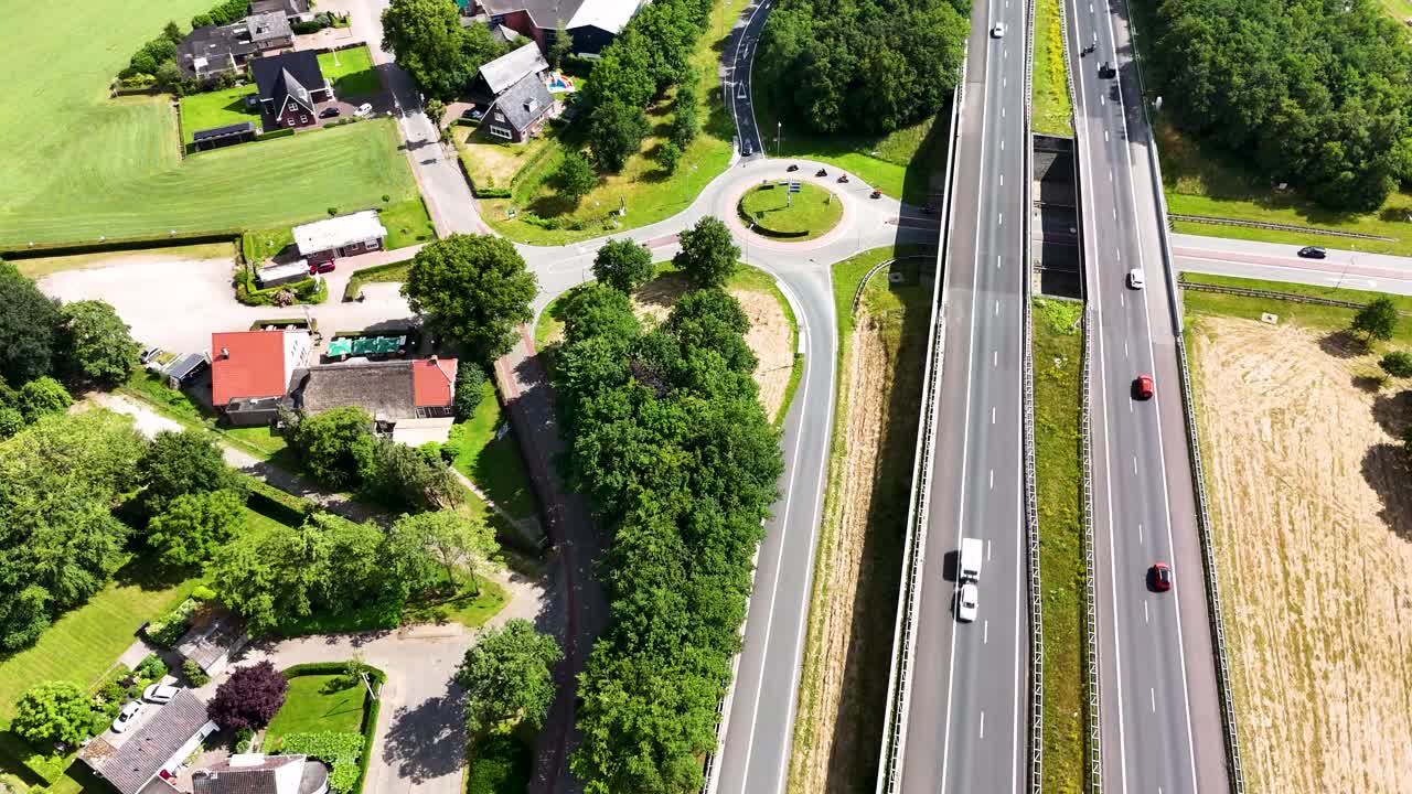 Aerial View of a Dutch Village and Highway Intersection