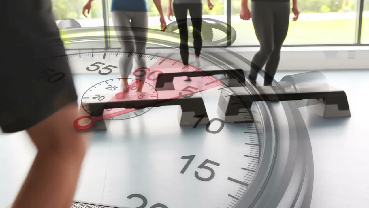 gráfico de cronómetro sobre la clase de aeróbico de paso