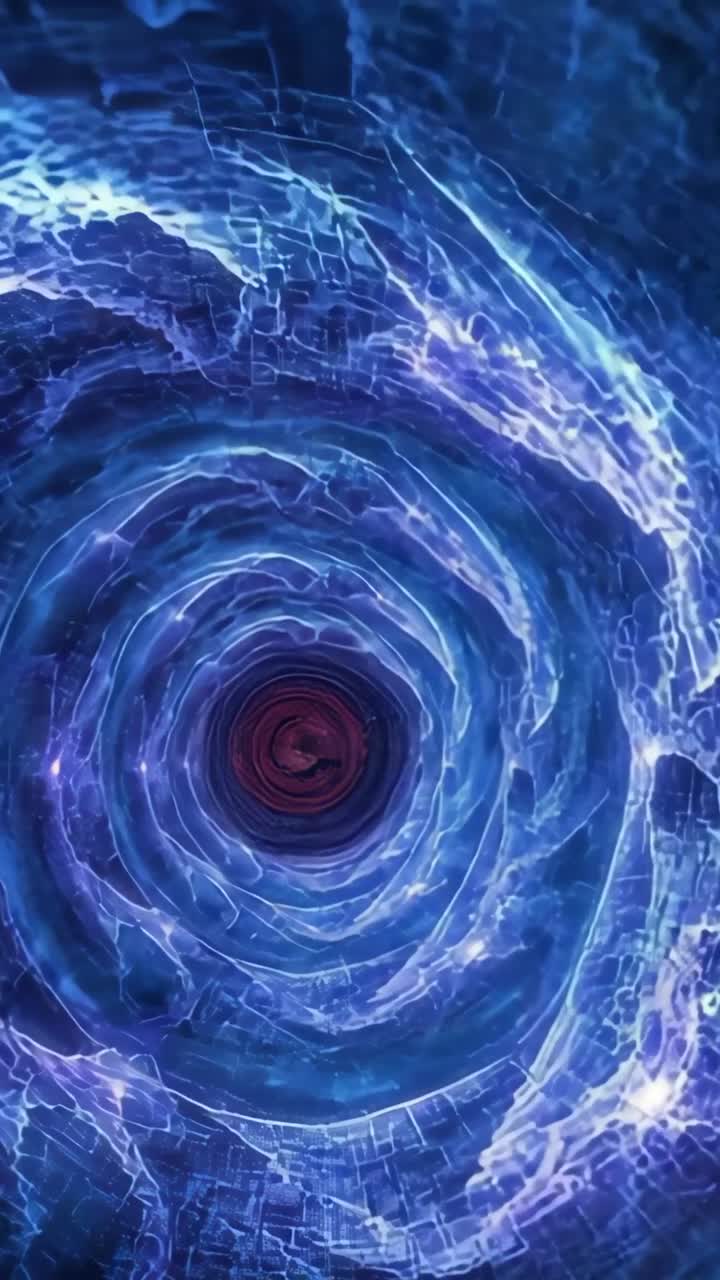 Vertical video: Glow pushing camera into spiral vortex, filaments circling red core